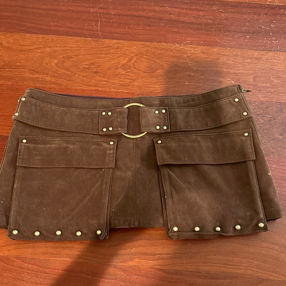 Free People Brown Suede Belted Mini Skort